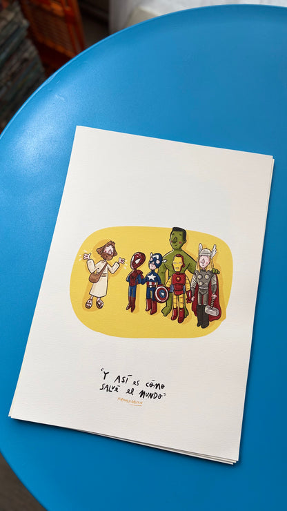 POSTER "JESUS x SUPERHÉROES" ILUSTRADO (para imprimir en tu casa)