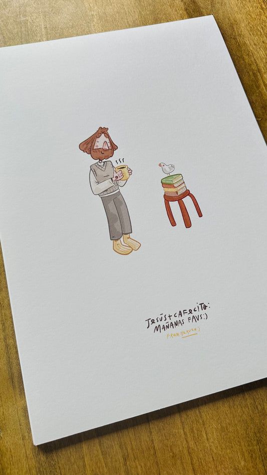 POSTER ILUSTRADO JESUS+CAFE (para imprimir en tu casa)